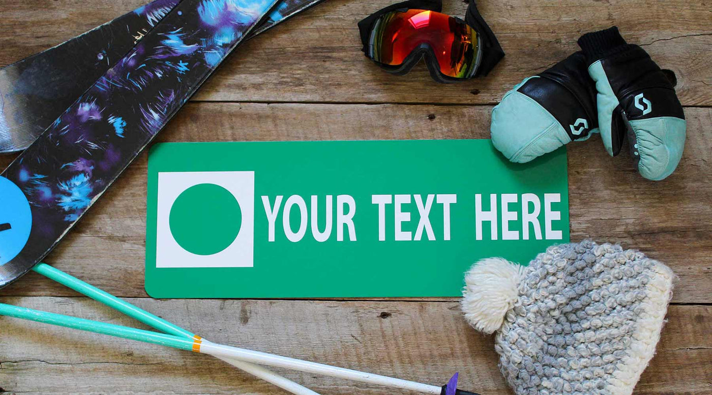 custom metal ski sign of a green run with custom name